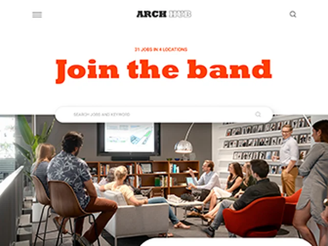 Sample career site with a bold headline, job search and projects gallery