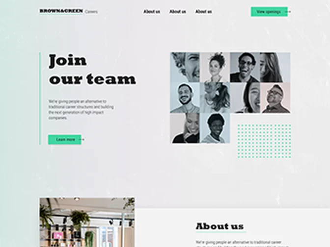 Sample career site with a team photo grid and about us section
