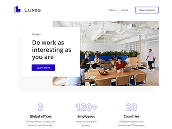 Sample career site with a light layout, company facts and culture sections